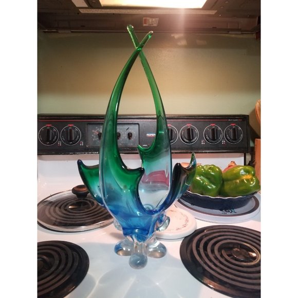 Lorrain Other - Stunner Lorraine cross-tip basket 17" Tall Blue Green Mid Century